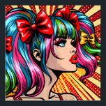 Hübsche Farben Pop Art Comic Poster<br><div class="desc">Schöne Dame mit Ferkeln und farbenfrohen blauen und rosa Haaren,  rote Lipstik,  lange Wimpern Pop Art Comic ai art.</div>