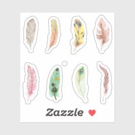 Hübsche, farbenfrohe Aquarellfedern Scrapbooking Aufkleber