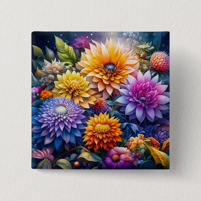 Hübsche farbenfrohe digitale AI-Kunst-Blumen  Button (Vorderseite)