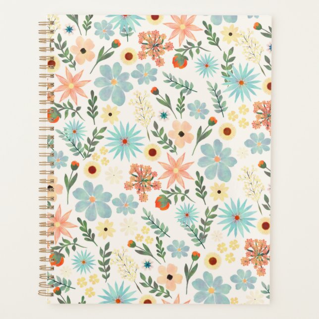 Hübsche farbenfrohe einfältige Floral Weiße Design Planer (Vorderseite)