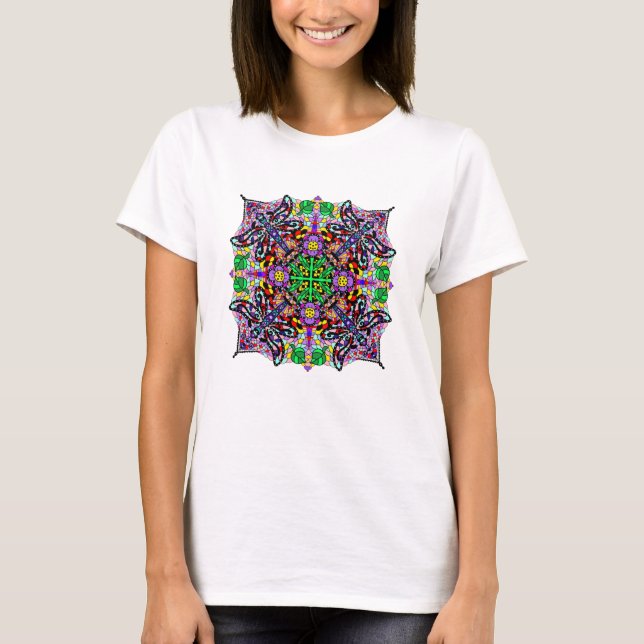 Hübsche farbenfrohe Libelle und Blume Mandala T-Shirt (Vorderseite)