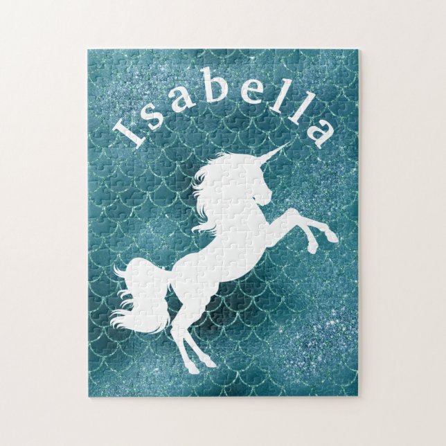 Hübsche farbenfrohe Meerjungfrau Einhorn Personali Puzzle (Vertikal)