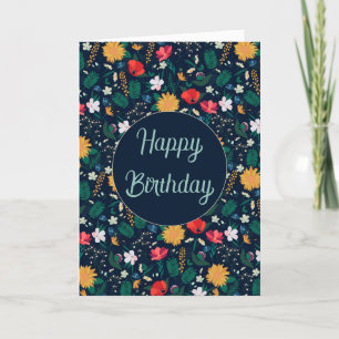 Hübsche Farbenfrohe Wilde Blume Navy Blue Design Dankeskarte