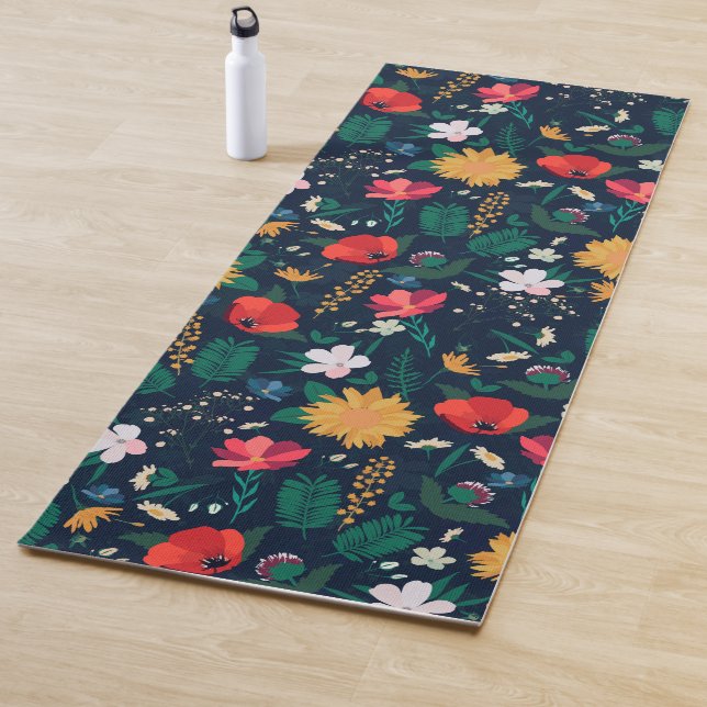 Hübsche Farbenfrohe Wilde Blume Navy Blue Design Yogamatte (Beispiel)