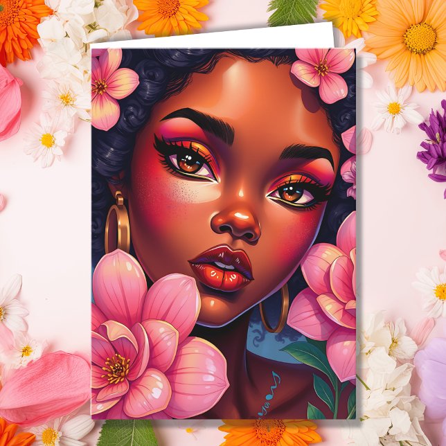 Hübsche Farbfrau mit Blume Geburtstag Karte (Von Creator hochgeladen)