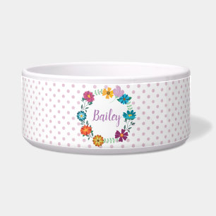Hübsche farbige Blume Wreath Personalisiert Dotty Napf