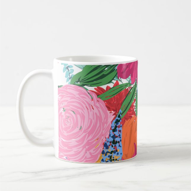 Hübsche Farbige große Blume Handmalerei Kaffeetasse (Links)