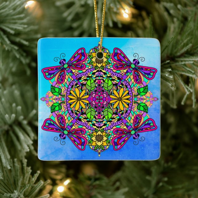 Hübsche farbige Libelle Mystical Mandala Ceram Keramikornament (Baum)