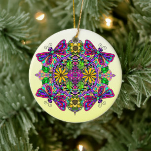 Hübsche farbige Libelle Mystical Mandala Keramik Ornament