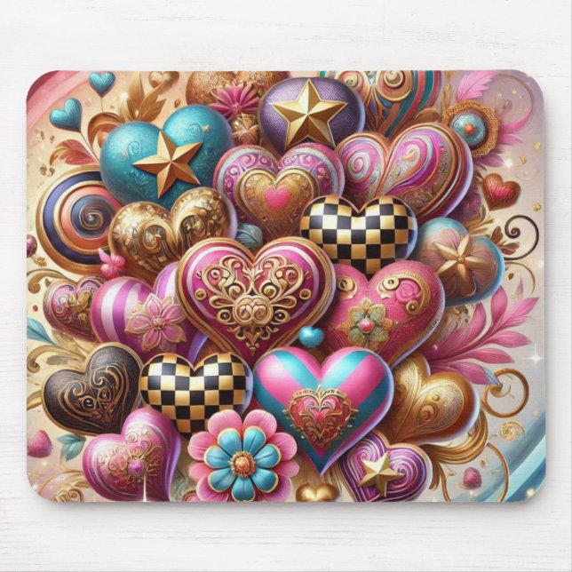 HÜBSCHE FARBIGE VALENTINSTAG HERZEN MOUSEPAD (Vorne)