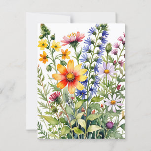 Hübsche farbige Wildblumen Aquarellmalerei Postkarte