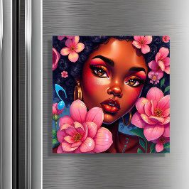 Hübsche Farbweibchen mit rosa Blume Magnetkarte