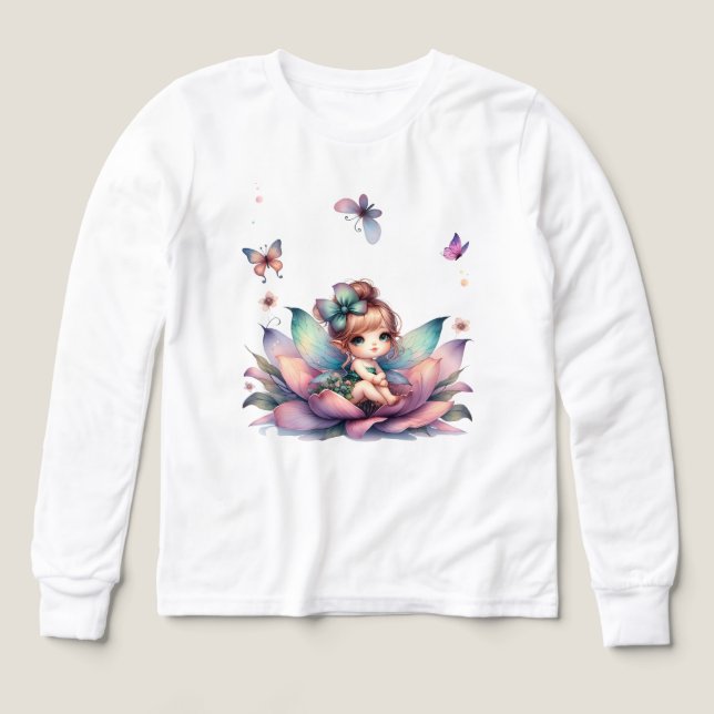 Hübsche Fee sitzt in einer Blume  (Design Vorderseite)