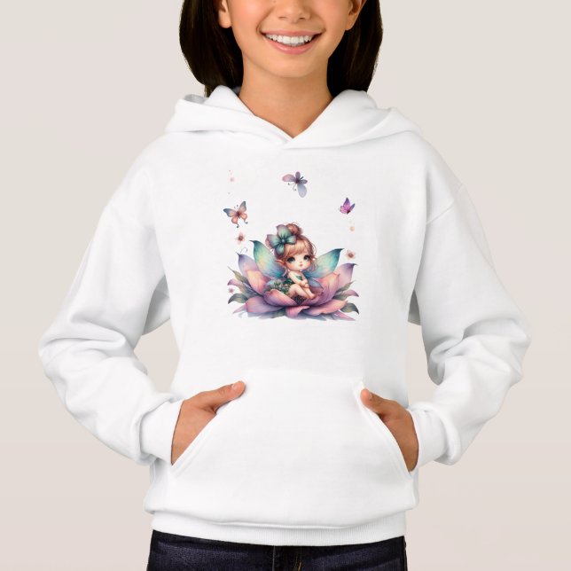 Hübsche Fee sitzt in einer Blume  Hoodie (Vorderseite)