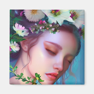 Hübsche Feenblumen im Haar Fantasy-Kunst Magnet