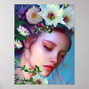 Hübsche Feenblumen im Haar Fantasy-Kunst Poster