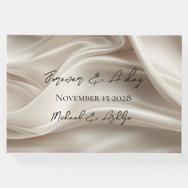 Hübsche Feminine Champagne Gold Imitats Satin Wedd Gästebuch (Vorderseite)