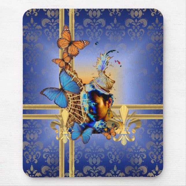 Hübsche feminine Girlandesign und Schmetterlinge Mousepad (Vorne)