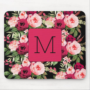 Hübsche feminine Monogramm schwarz und rosa bläser Mousepad