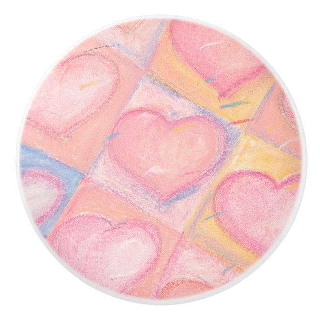 Hübsche Feminine Pink Pastel Hearts Kunst Keramikknauf (Vorderseite)