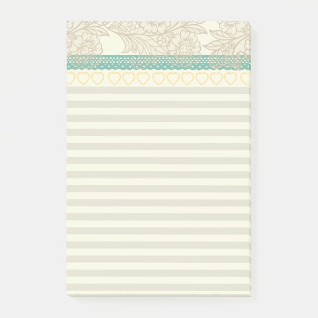 Hübsche feminine sehr pastellfarbene Spitze und St Post-it Klebezettel (Vorderseite)