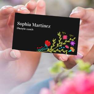 Hübsche Fiesta Floral Bouquet Black Social Media Visitenkarte