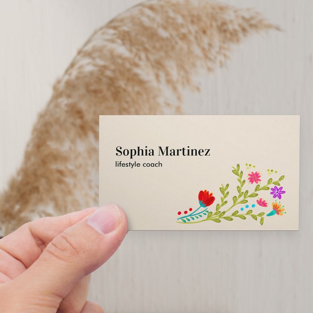 Hübsche Fiesta Floral Bouquet neutrale soziale Med Visitenkarte (Horizontal Business Card with fiesta floral bouquet)