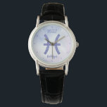 Hübsche Fische Astrologie Personalisiertes Zeichen Armbanduhr<br><div class="desc">Diese hübsche lila und Lavendel Pisces Uhr zeigt Ihr astrologisches Zeichen aus dem Zodiac in einem schönen Funkeln wie die Sternbilder. Passen Sie dieses niedliche Armbanduhr-Geschenk mit Ihrem Namen in kursiver Schrift für jemanden mit einem Geburtstag Ende Februar oder frühen März an.</div>