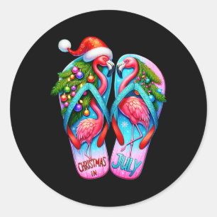 Hübsche Flamingo Flip Flops Tropischer Sommer Weih Runder Aufkleber