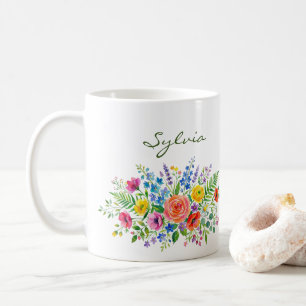 Hübsche florale Aquarell-Kunst mit individuellem N Kaffeetasse