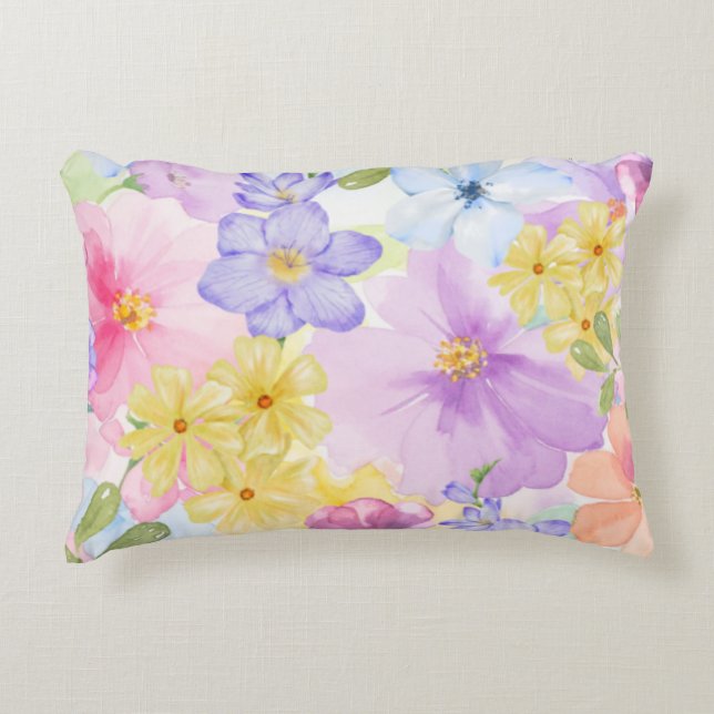 Hübsche florale Aquarelle Dekokissen (Vorderseite)