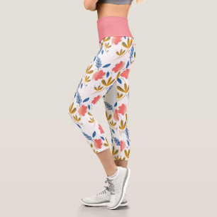 Hübsche florale botanische Capri-Leggings mit Hand Capri Leggings