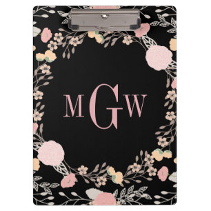 Hübsche florale botanische Monogramm-Klemmbrett Klemmbrett