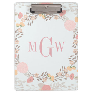 Hübsche florale botanische Monogramm-Klemmbrett Klemmbrett
