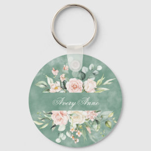 Hübsche Florale Grüne Wasserfarbe Vintage Rustikal Schlüsselanhänger