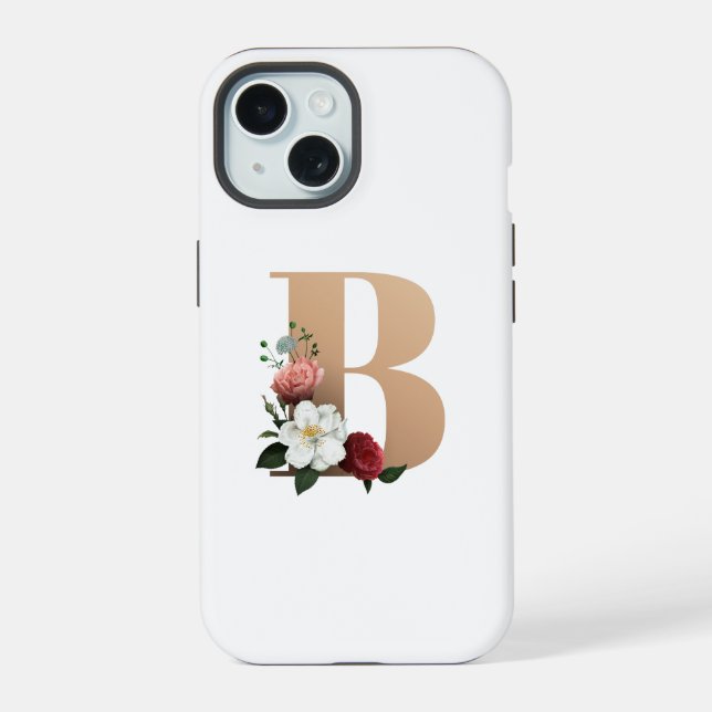 Hübsche florale Monogramm B, iPhone 15 Hülle (Rückseite)