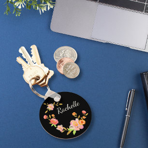 Hübsche florale Monogramm Orange/Rosa Schlüsselanhänger