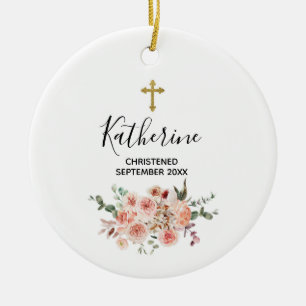 Hübsche florale Personalisierte Christening Baby G Keramik Ornament