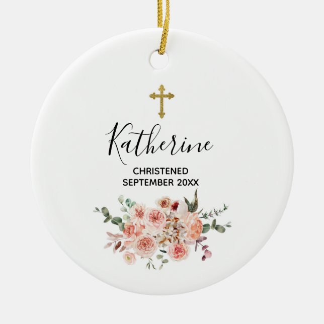 Hübsche florale Personalisierte Christening Baby G Keramik Ornament (Vorne)