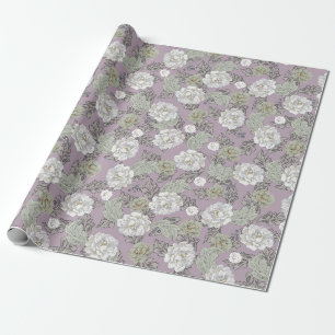 Hübsche florale Pfingstrosen staubiges Mauve-Gesch Geschenkpapier