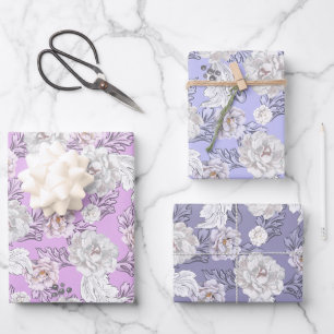 Hübsche florale Pfingstrosen und blaue Geschenkver Geschenkpapier Set