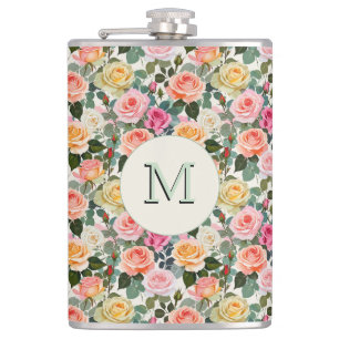 Hübsche florale Rosen Botanische Blumen monogrammi Flachmann