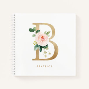 Hübsche Florals Imitats Gold Foil Letter B Monogra Notizbuch