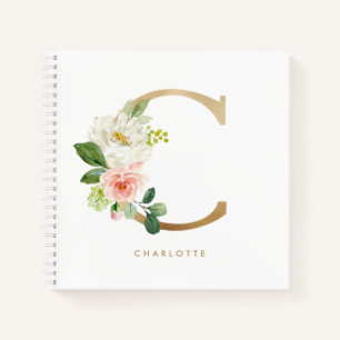 Hübsche Florals Imitats Gold Foil Letter C Monogra Notizbuch