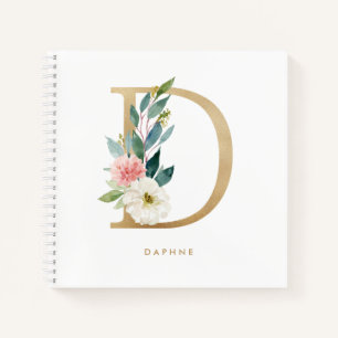 Hübsche Florals Imitats Gold Foil Letter D Monogra Notizbuch