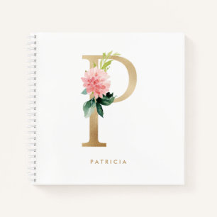 Hübsche Florals Imitats Gold Foil Letter P Monogra Notizbuch