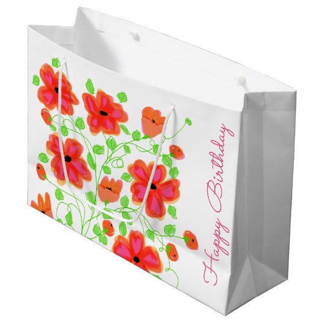 Hübsche Flower Happy Geburtstagsgeschenktasche Große Geschenktüte (Vorderseite Schrägansicht)