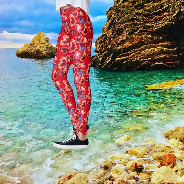 Hübsche Foil Textured Stack Double Heart Lollipops Leggings (Von Creator hochgeladen)