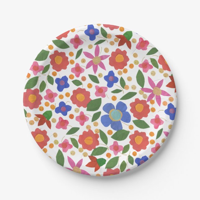 Hübsche Folk Art Floral Miniprint Platte Pappteller (Vorderseite)