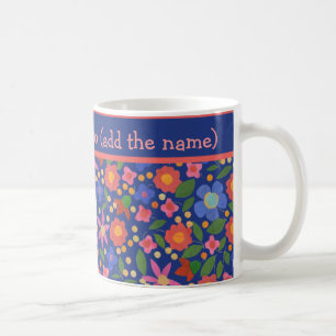 Hübsche Folkkunstkunst Blumenmuster auf blau Kaffeetasse
